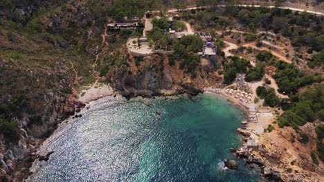 Aerial-above-the-Cal-Serra,-Ibiza,-Spain