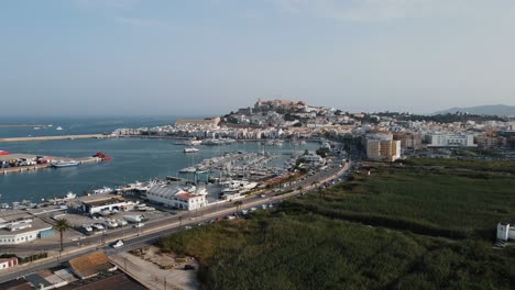 Aerial-View-Of-Marina-Port-Ibiza.-Dolly-Left