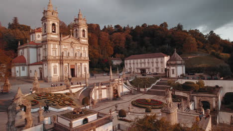 Drone-footage-of-Bom-Jesus-do-Monte,-in-Braga-Portugal