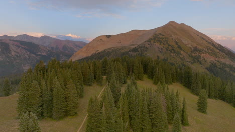 Steigen-Sie-An-Einem-Schönen-Tag-In-Colorado-über-Bäume-Und-Wanderwege-Mit-Berggipfeln-Und-Bergen-Am-Horizont-Auf