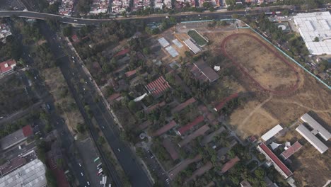 Aerial-View-Of-Sports-Track-And-Field-Belonging-To-CCH-Vallejo-UNAM-In-Mexico-City
