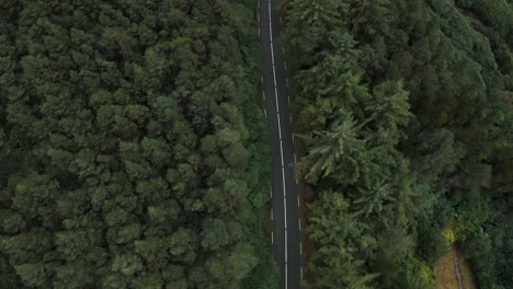 Aerial-top-view-of-a-forest-road-in-the-Clogheen-mountains,-Tipperary,-Ireland