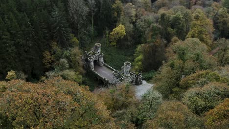 Aerial-drone-view-of-Ireland's-Ballysaggartmore-Towers