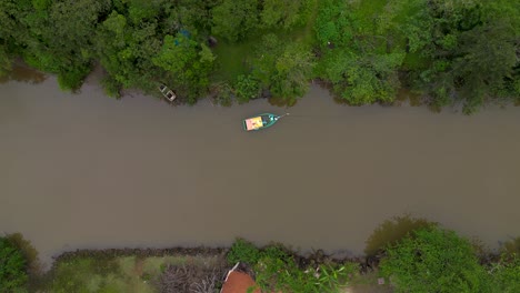 aerial-view-of-lonely-boat-on-a-river---Brazil