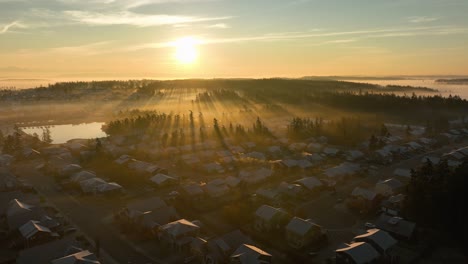 Aerial-view-of-a-Whidbey-Island-neighborhood-at-sunrise