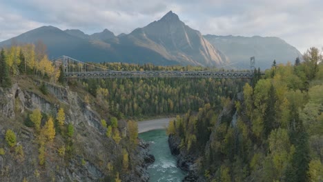 Drone-pan-of-beautiful-scenic-fall-scene-in-Northern-British-Columbia,-Canada-4K