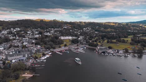 Aerial-footage-of-Bowness-on-Windermere,-the-Lake-District’s-most-popular-visitor-destination
