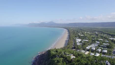 Four-Mile-Beach-With-Tranquil-Ocean-In-Port-Douglas,-Australia---aerial-drone-shot