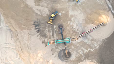 Aerial-time-lapse-hyperlapse-of-sand-quarry,-industrial-extraction-of-sand-for-construction-industry