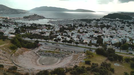 aerial-view-of-Bodrum-Amphitheater-and-the-city-of-Bodrum-in-the-background---Turkey