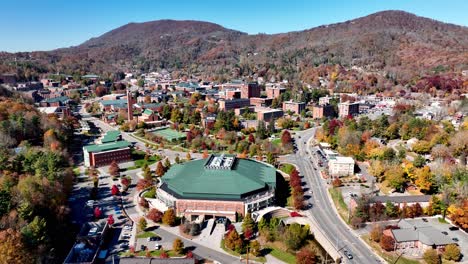 aerial-wide-shot-of-appalachian-state-university-in-fall-in-boone-nc,-north-carolina
