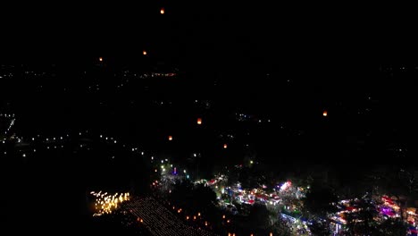 Aerial-drone-view-over-local-festival-of-Yi-Peng-in-Thailand-with-floating-lanters