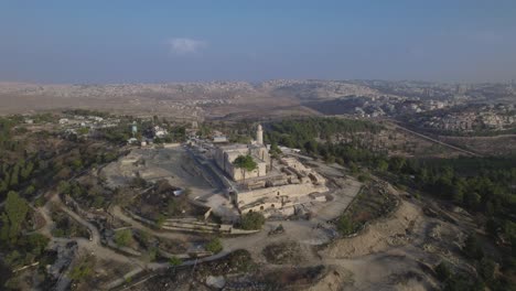 Tomb-of-Samuel,-jerusalem,-israel---High-altitude-Push-In-#004