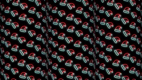 Neon-Christmas-Pattern-Background-of-Santa-Hat-in-Red-White-and-Black-Looping-animation