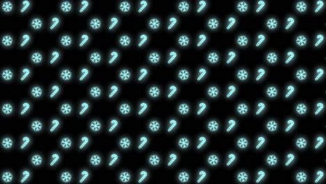 Neonweihnachtsmusterhintergrund-Des-Weihnachtsbaums,-Der-Schneeflocke,-Der-Weihnachtsmütze-Und-Der-Zuckerstange-In-Der-Cyan-blauen-Und-Schwarzen-Schleifenanimation