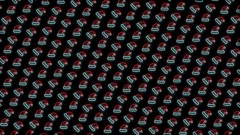 Neon-Christmas-Pattern-Background-of-Santa-Hat-in-Red-White-and-Black-Looping-animation