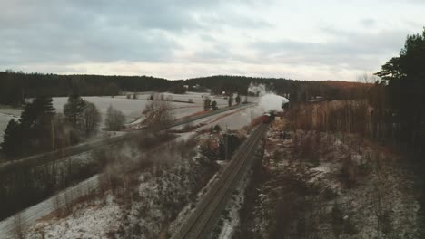 Aerial-footage-of-the-legendary-Finnish-team-locomotive-in-the-country-side-late-December