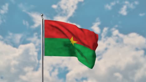 Bandera-De-Burkina-Faso-Ondeando-En-El-Cielo-Azul-Video-Realista-4k