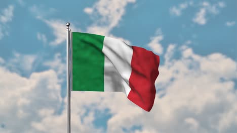Bandera-De-Italia-Ondeando-En-El-Cielo-Azul-Video-Realista-4k