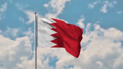 Bandera-De-Bahrein-Ondeando-En-El-Cielo-Azul-Video-Realista-4k
