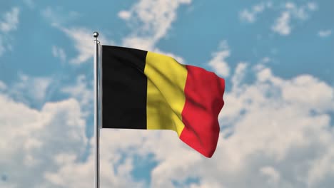 Belgium-flag-waving-in-the-blue-sky-realistic-4k-Video
