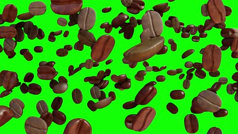 Top-view-video-of-falling-coffee-beans-with-green-screen-background