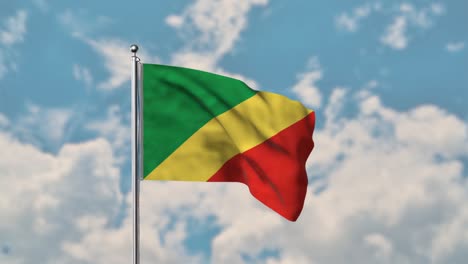 Republic-of-the-Congo-flag-waving-in-the-blue-sky-realistic-4k-Video