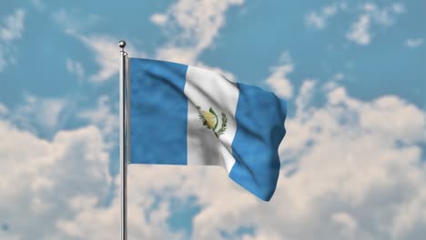 Bandera-De-Guatemala-Ondeando-En-El-Cielo-Azul-Video-Realista-4k