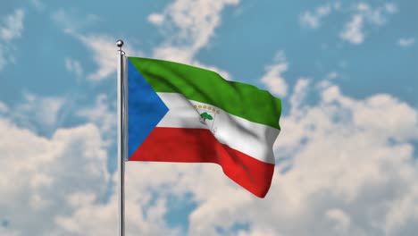 äquatorialguinea-flagge,-Die-Im-Realistischen-4k-video-Des-Blauen-Himmels-Weht