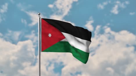 Jordanien-flagge,-Die-Im-Realistischen-4k-video-Des-Blauen-Himmels-Weht