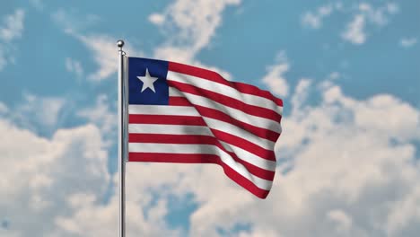 Bandera-De-Liberia-Ondeando-En-El-Cielo-Azul-Video-Realista-4k
