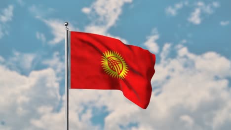 Kirgisistan-flagge,-Die-Im-Realistischen-4k-video-Des-Blauen-Himmels-Weht