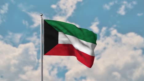 Kuwait-Flagge-Weht-Im-Realistischen-4k-Video-Des-Blauen-Himmels