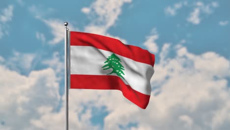 Lebanon-flag-waving-in-the-blue-sky-realistic-4k-Video