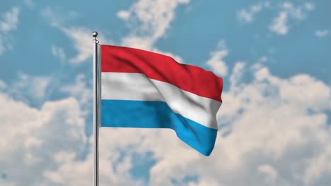 Bandera-De-Luxemburgo-Ondeando-En-El-Cielo-Azul-Video-Realista-4k