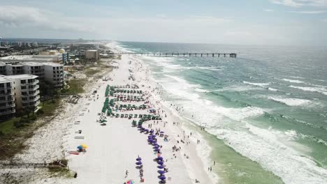 Aerial-View-Of-Tourist-Beach-in-Orange-Beach,-Alabama-while-on-vacation---drone-shot