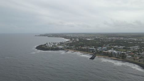 Panoramic-View-Over-Bargara-Beach,-Bundaberg,-Queensland,-Australia---aerial-drone-shot