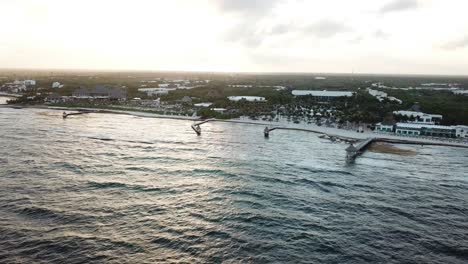 Scenic-View-Of-Beach-Boardwalks-At-Vidanta-Riviera-Maya-Waterfront-In-Quintana-Roo,-Mexico