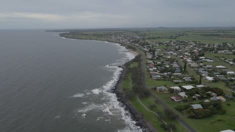 Aerial-Of-Bundaberg-Coastal-Community-In-Queensland,-Australia-On-A-Cloudy-Day---drone-shot