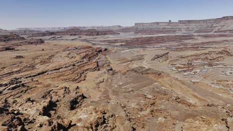 Aerial-view-of-Hurrah-Pass-outside-of-Moab-Utah-with-a-view-of-the-Colorado-River-and-the-Potash-Mine