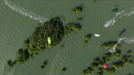 Incredible-skills-shown-by-kiteboarders-maneuvering-through-mangroves---aerial