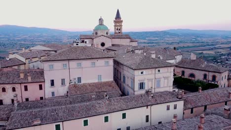 Aerial-view-on-The-Duomo-of-Sant'-Emiliano,-a-Romanesque-church-located-in-TREVI