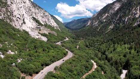 Aerial-view-of-roads-and-thick-forest-in-the-middle-of-Mount-Olympus-Valley