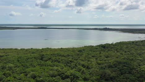 Sian-Ka'an-Mangrove-Lake-in-Tulum-Mexico-on-a-sunny-summer-day,-aerial-landscape