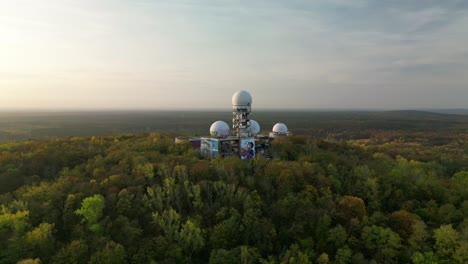 A-listening-station-during-the-Cold-War-Wonderful-aerial-view-flight-panorama-overview-drone
autumn-forest-Radom-at-morning-sunrise,-devil's-mountain-in-woods-berlin-October-2022