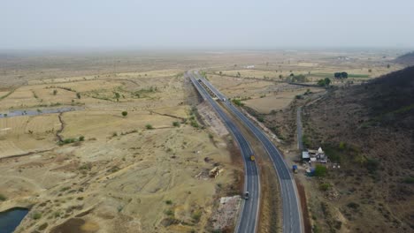 Aerial-Drone-shot-of-a-Highway-road-in-Central-India,-Shivpuri-,-Gwalior