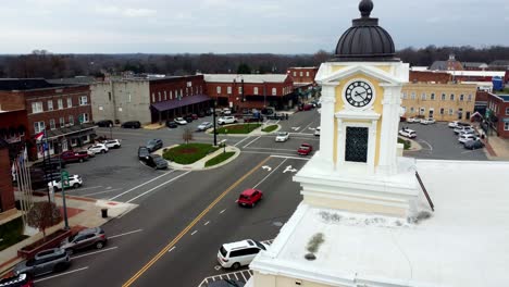Mocksville-North-Carolina-Courthouse-Aerial-reverse-shot-with-Clocktower