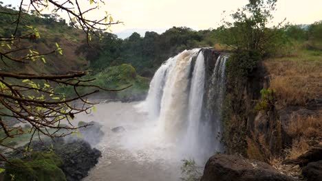 Slow-motion-shot-of-Blue-Nile-Falls,-Ethiopia-on-a-bright,-overcast-day