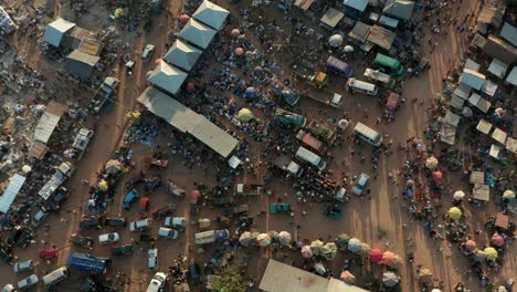 Aerial-top-down-drone-shot-of-African-market-in-Ghana