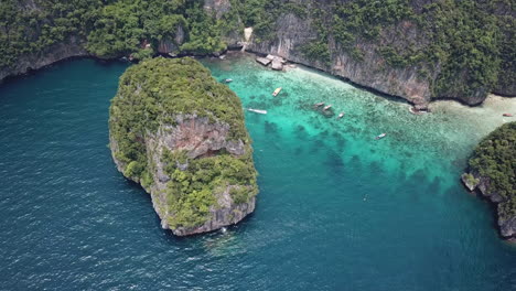 Phi-Phi-Island,-Thailand,-Other-Side-of-Maya-Bay-Beach-Lagoon,-Aerial-View